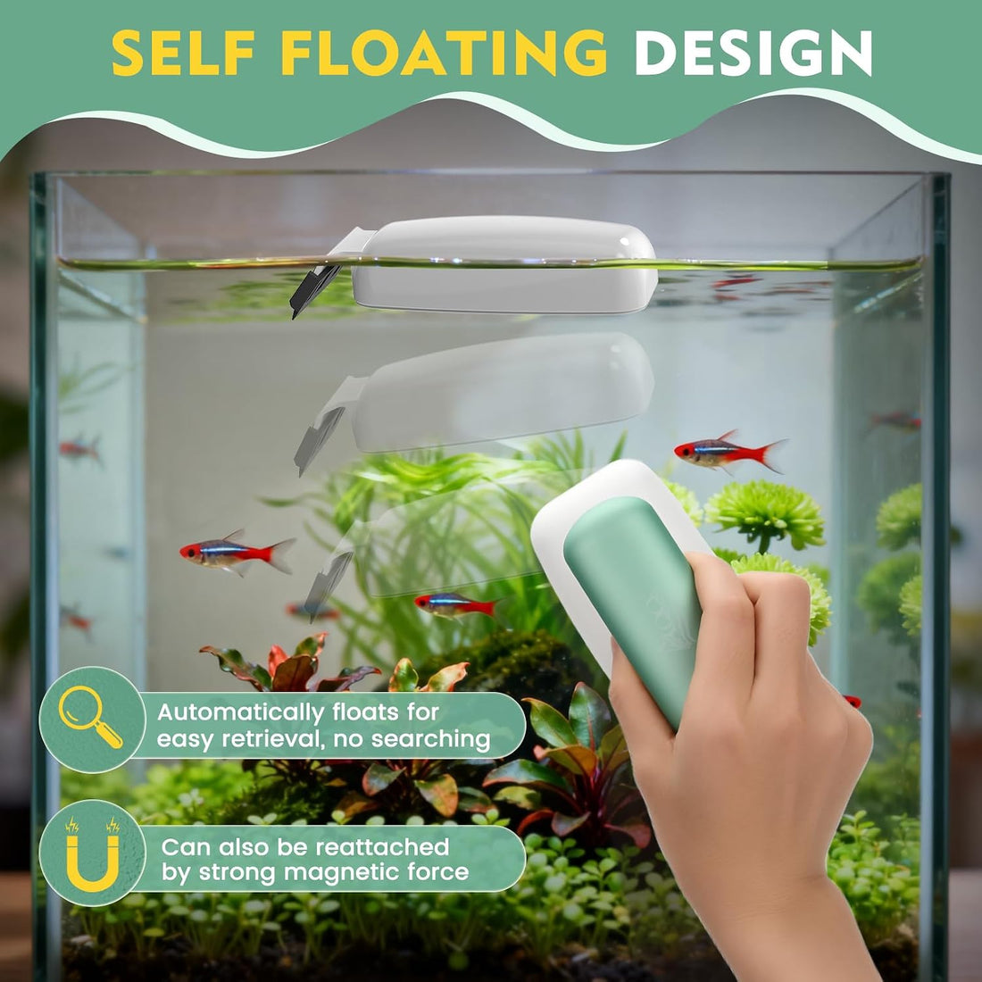 AQQA Magnetic Aquarium Glass Cleaner,Dual Blade Algae Scraper