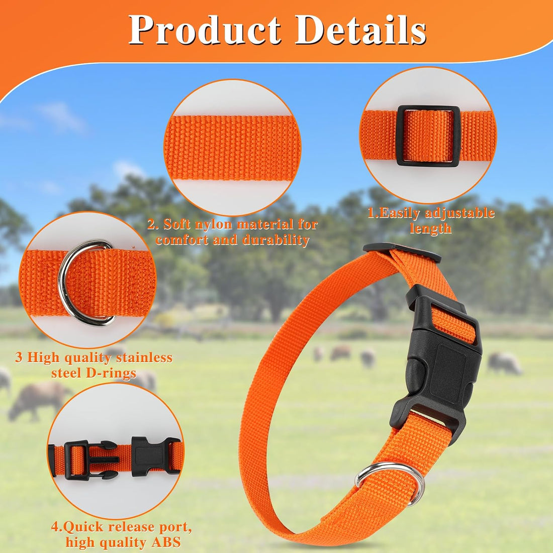 12 Pack Goat Collars with Bells and Number Tags, Adjustable Nylon