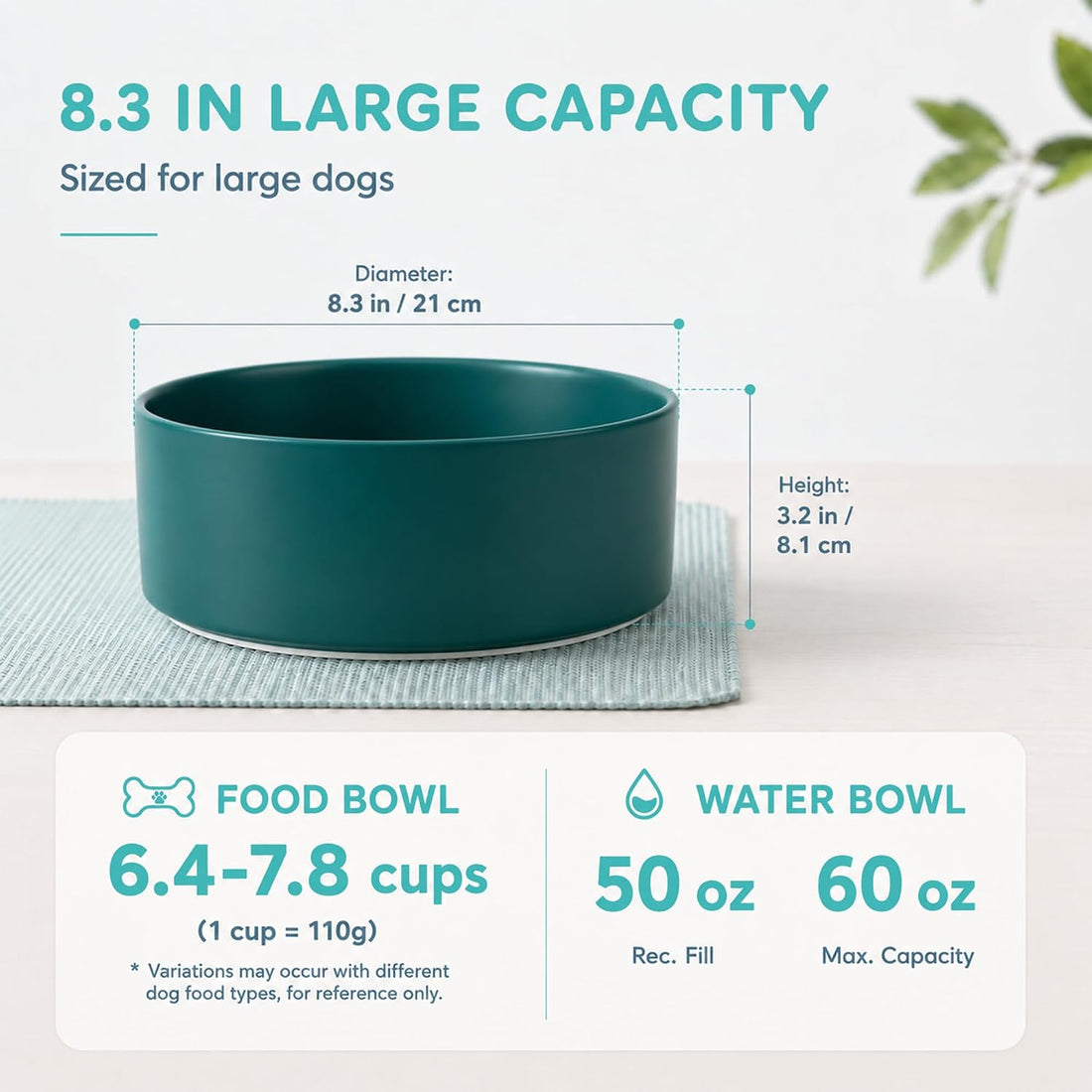 Havniva Ceramic Dog Bowls, 8.3” Dog Food and Water Bowl