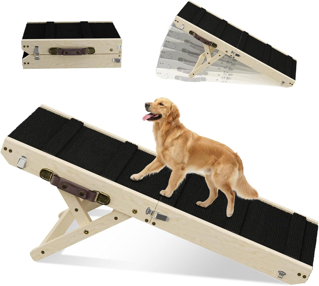 whiffee 60" Dog Ramp for Bed & Couch with Top Rest Platform & Wheels