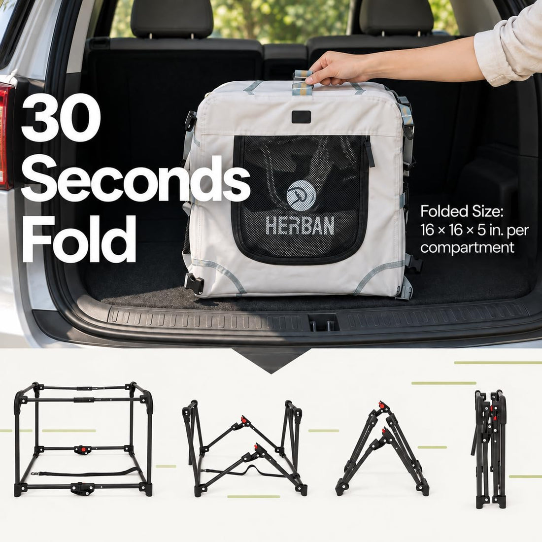 HERBAN Soft-Sided Cat Carrier, Car Travel Folding Bag