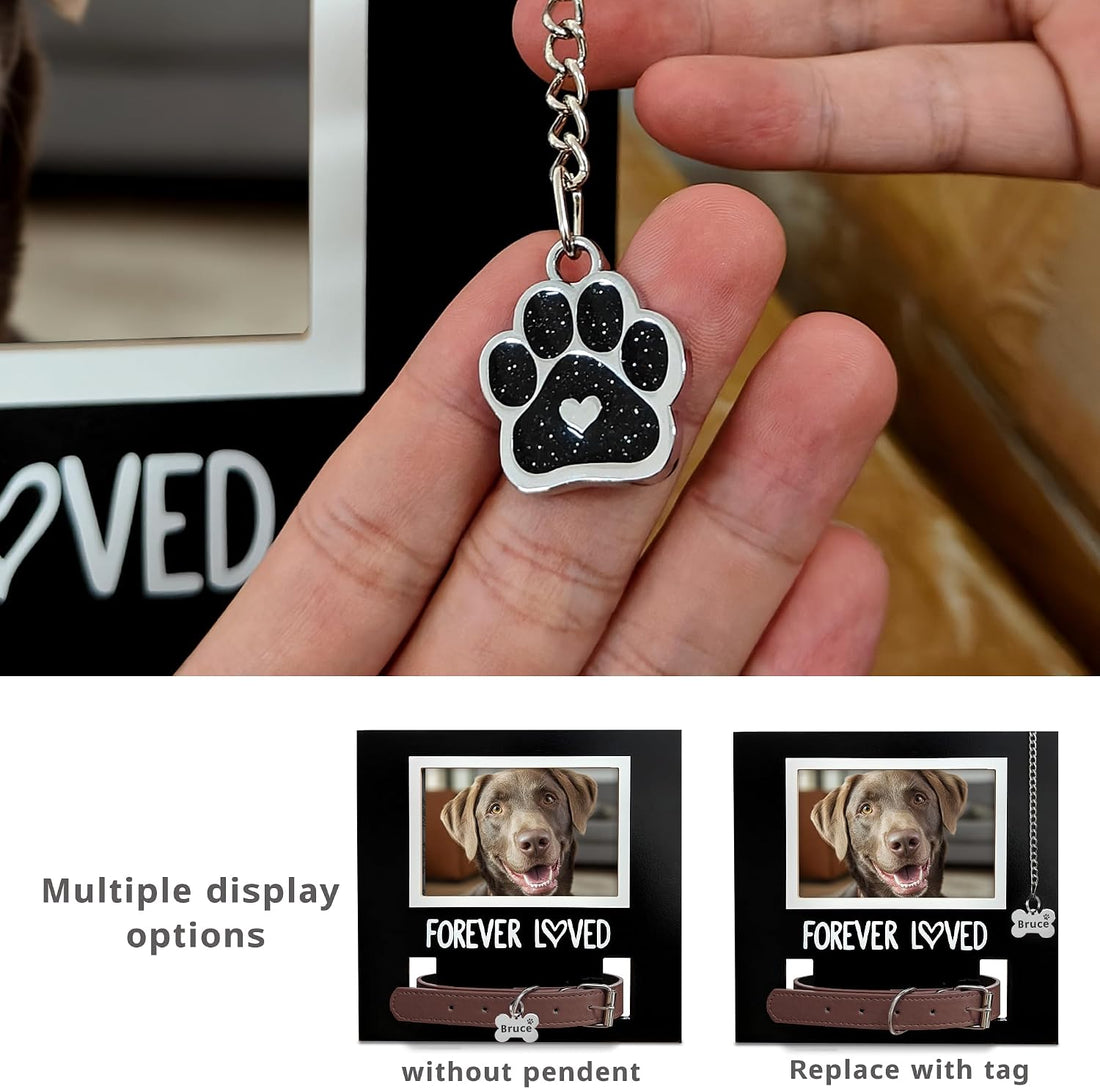 MYPAWLETS Dog/Cat Collar Memorial Frame with Paw Print Charm,Pet Loss