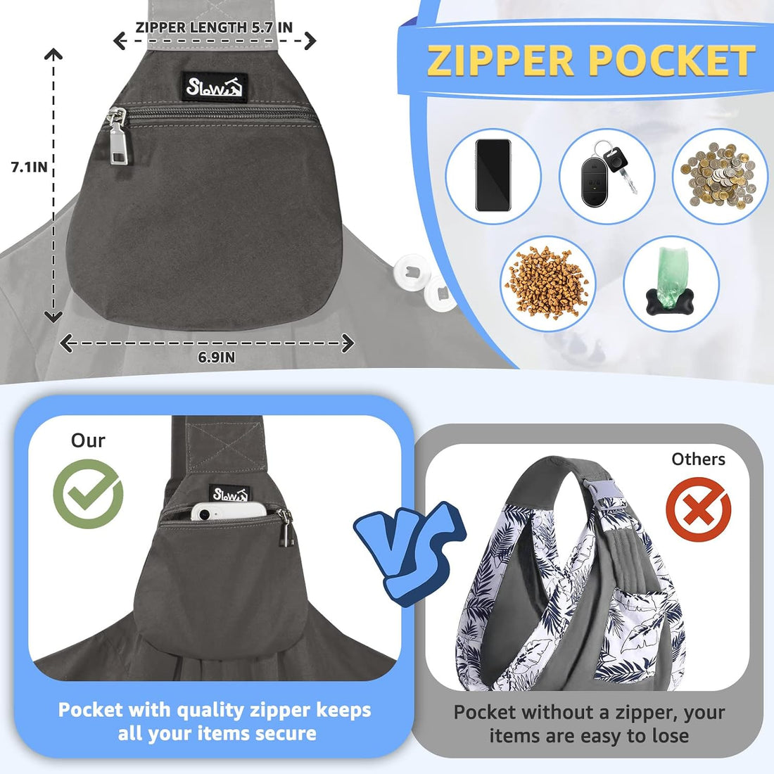 SlowTon Dog Carrier Sling - Thick Padded Shoulder Strap Adjustable