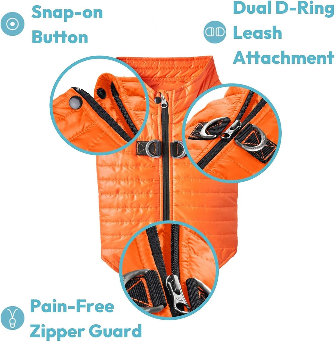 Gooby Puffer Vest Dog Jacket, Orange, Large
