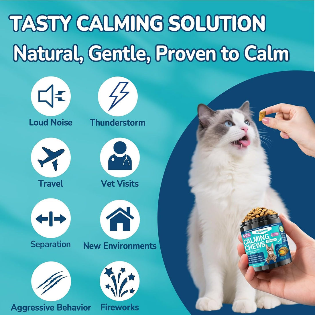 Woyamay Cat Calming Treats, 500 Crunchy & Creamy Calming Chews