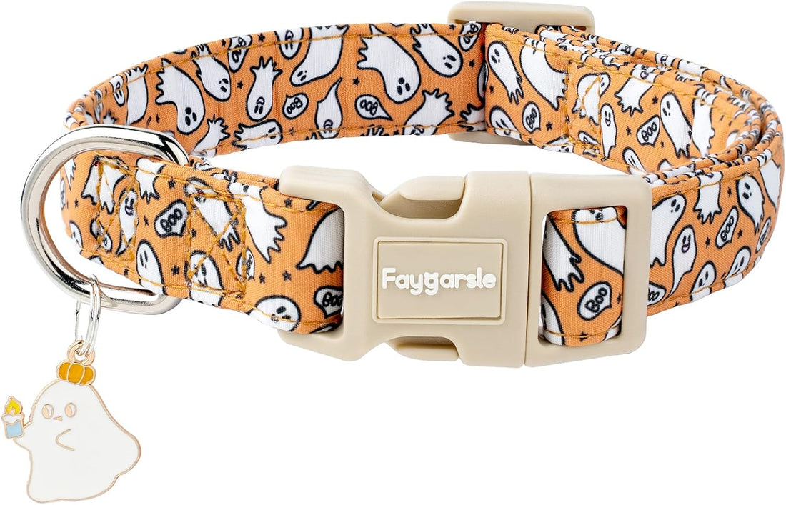 Faygarsle Cute Pink Fall Dog Collar Pumpkin and Leaves Pattern