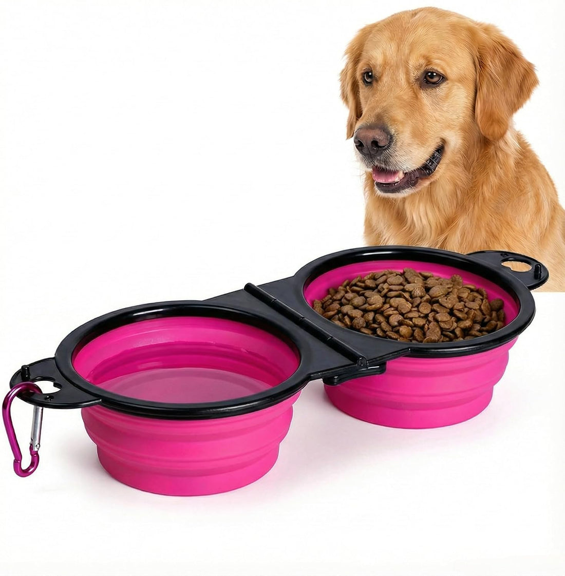Double Collapsible Dog Bowls for Travel, Food and Water Set with Clip