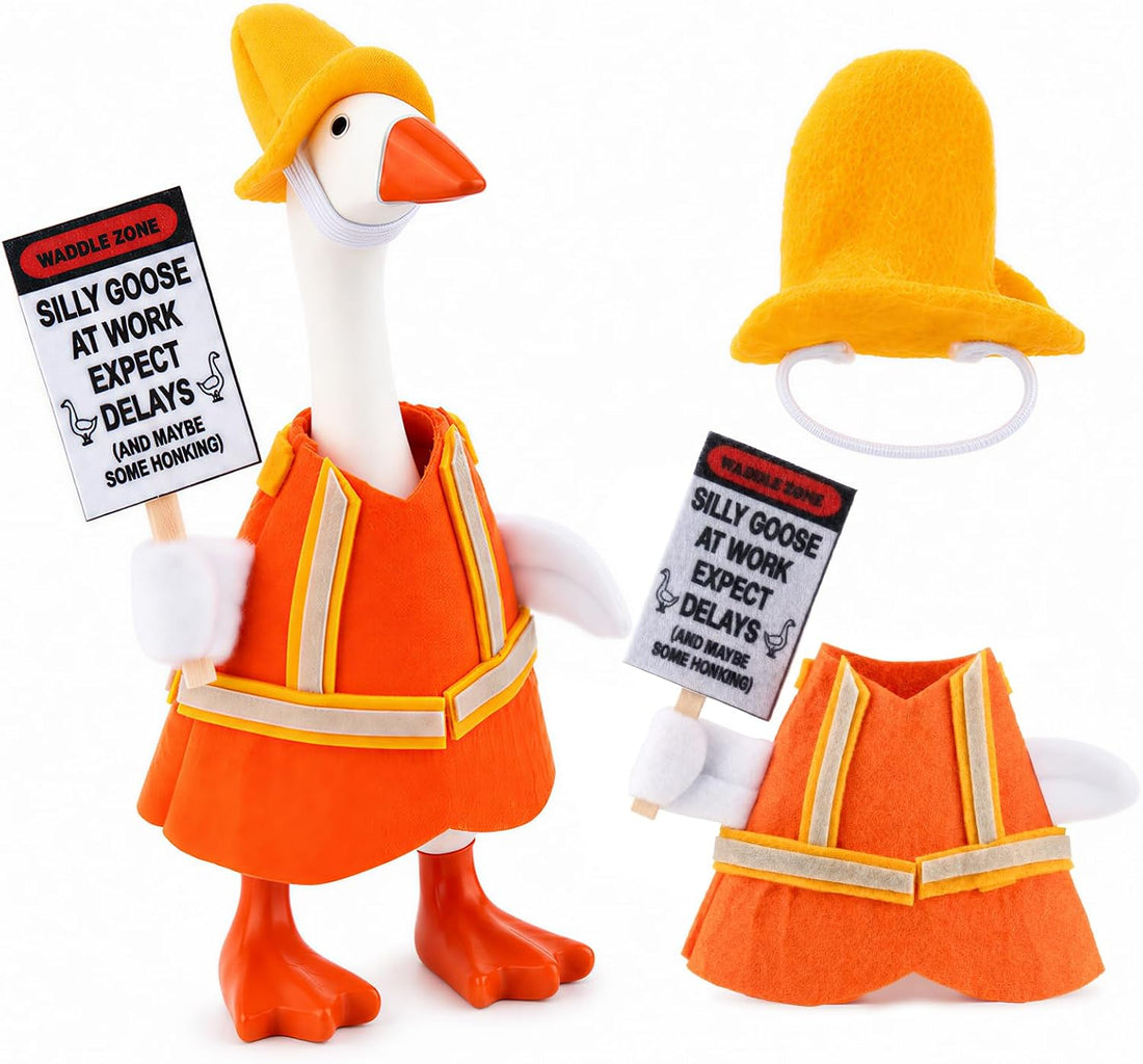 7 Inch Desk Goose Outfits, Construction Worker Costume with Hat