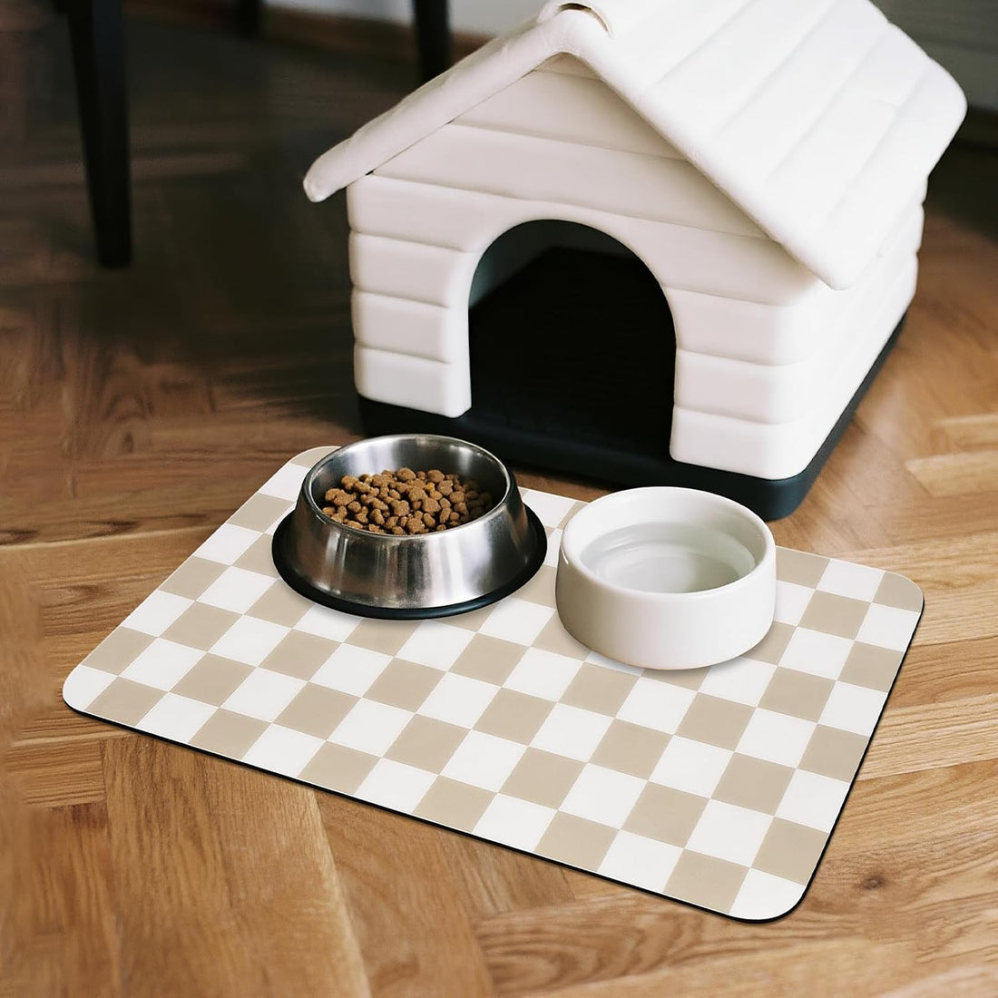CooRug Checkered Dog Food Mat, Absorbent Leak-Proof Pet Feeding Mat