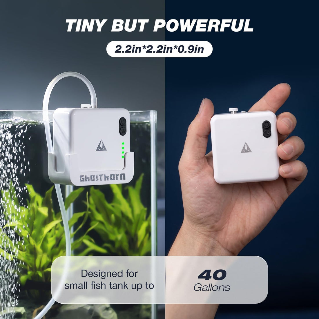 Ghosthorn Waterproof Mini Aquarium Air Pump Rechargeable Aerator