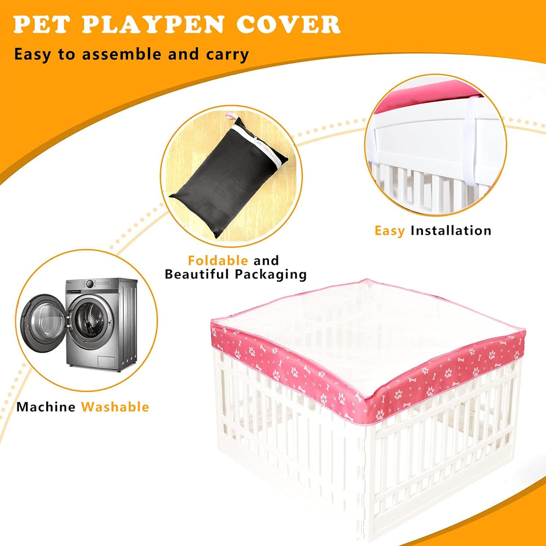Dog Playpen Mesh Top Cover for 36" Inch Pet Playpen with 4 Panels