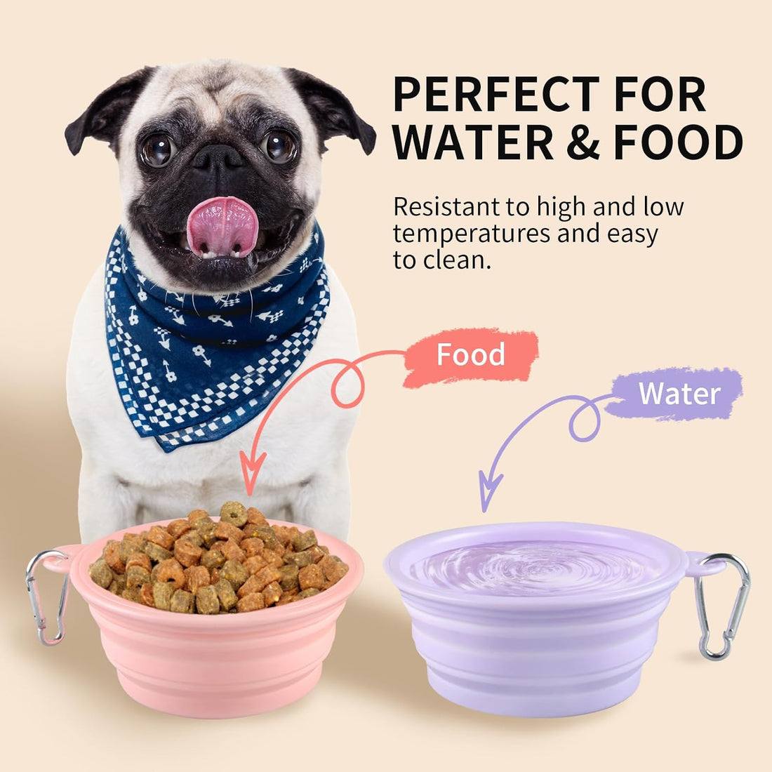 Collapsible Dog Bowls 2-Pack, Portable Travel Dog Bowl with Carabiner