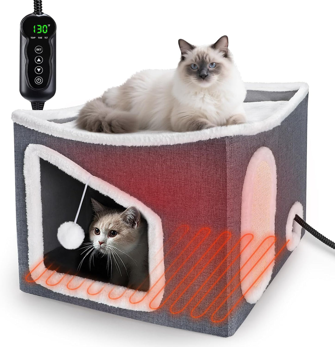 Tovve Heated Cat House for Indoor, Large Cat Bed with Heating Pad