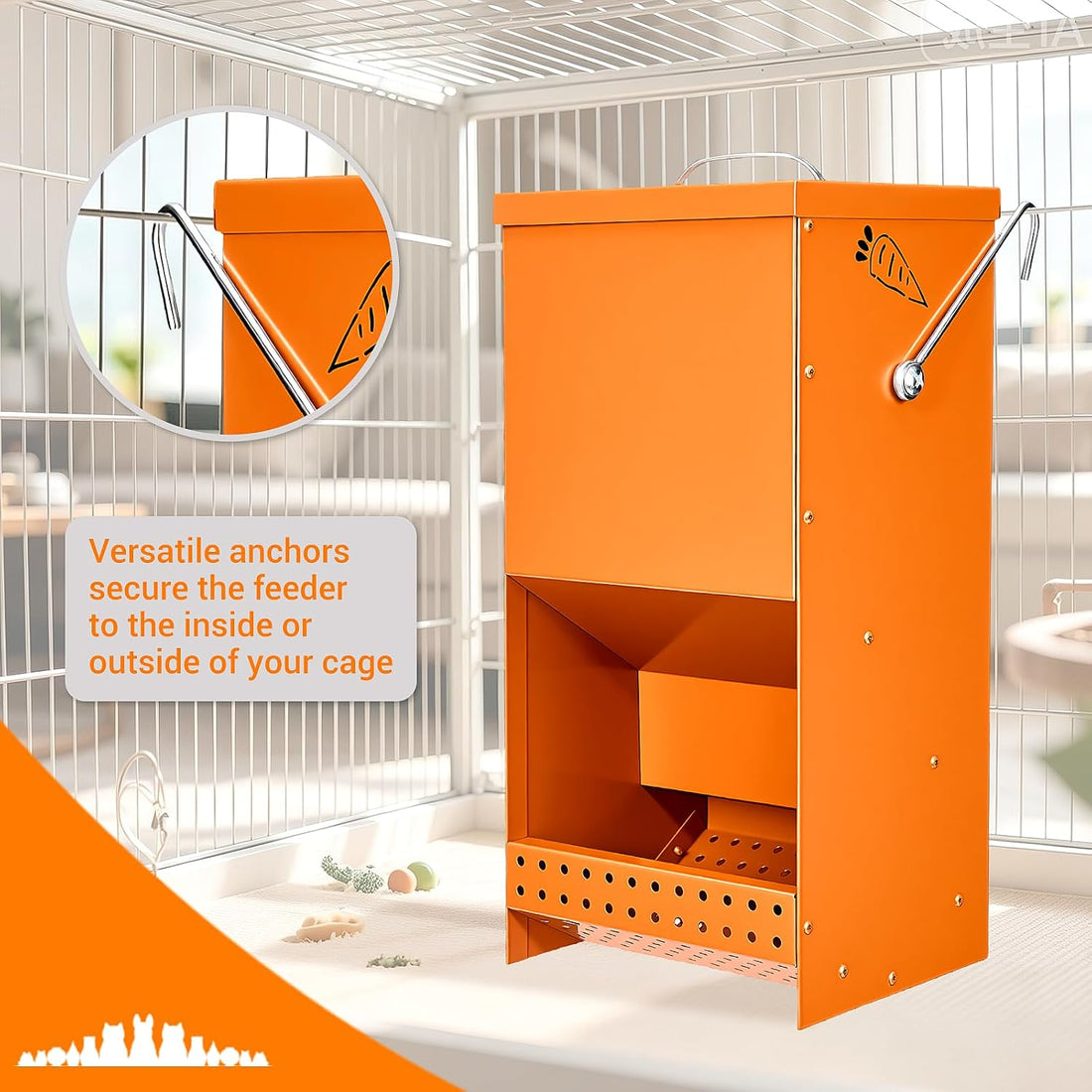 Rabbit Feeders Automatic for Cages,Orange 5 Pound Large Metal Trough