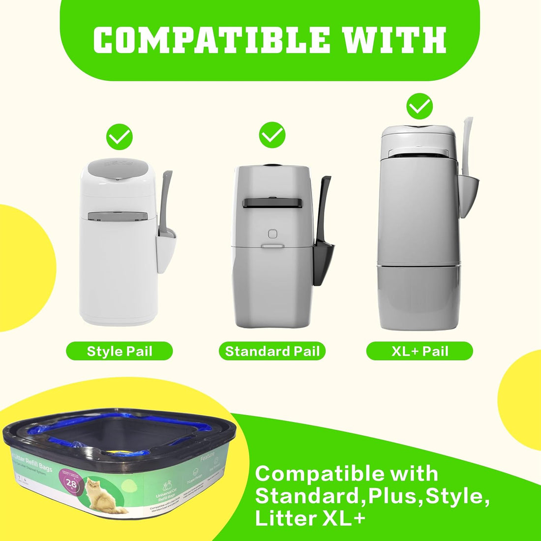 3 Pack Heavy-Duty Cat Litter Refill Bags Cartridges Compatible