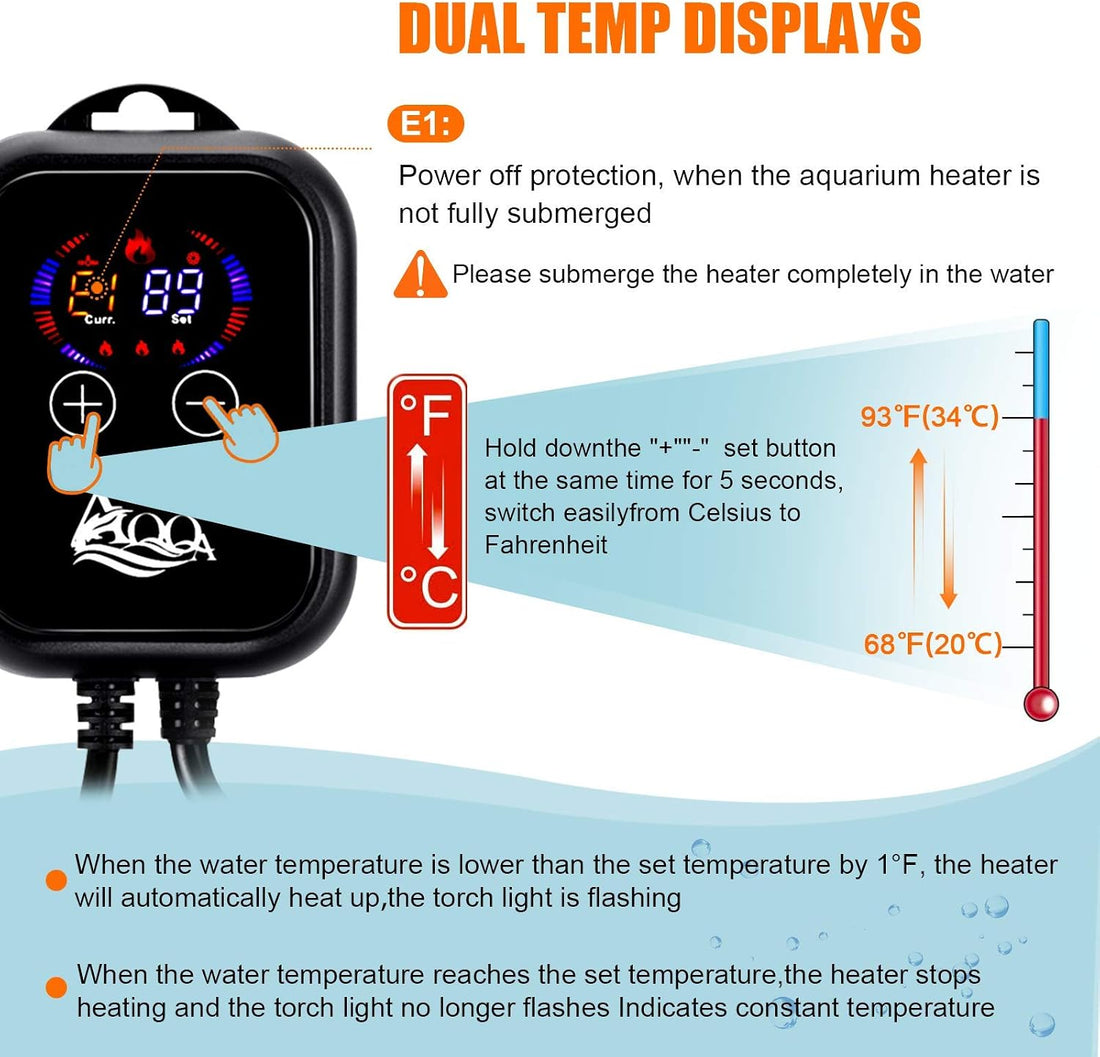 AQQA 1200W Submersible Aquarium Heater for Fish Tank 150-300 Gallon