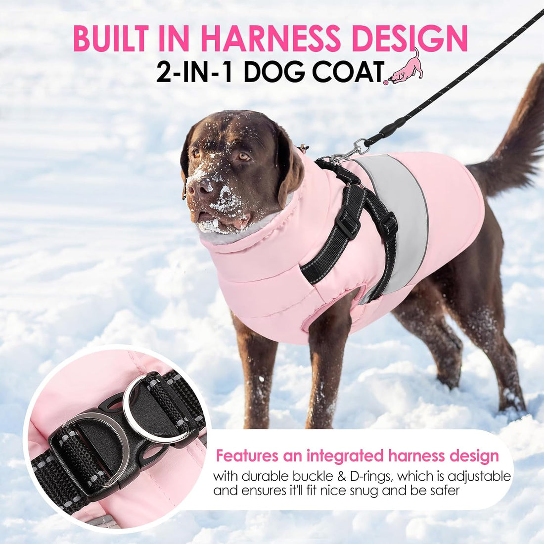 AOFITEE Dog Coat with Harness Waterproof Dog Winter Jacket for Medium