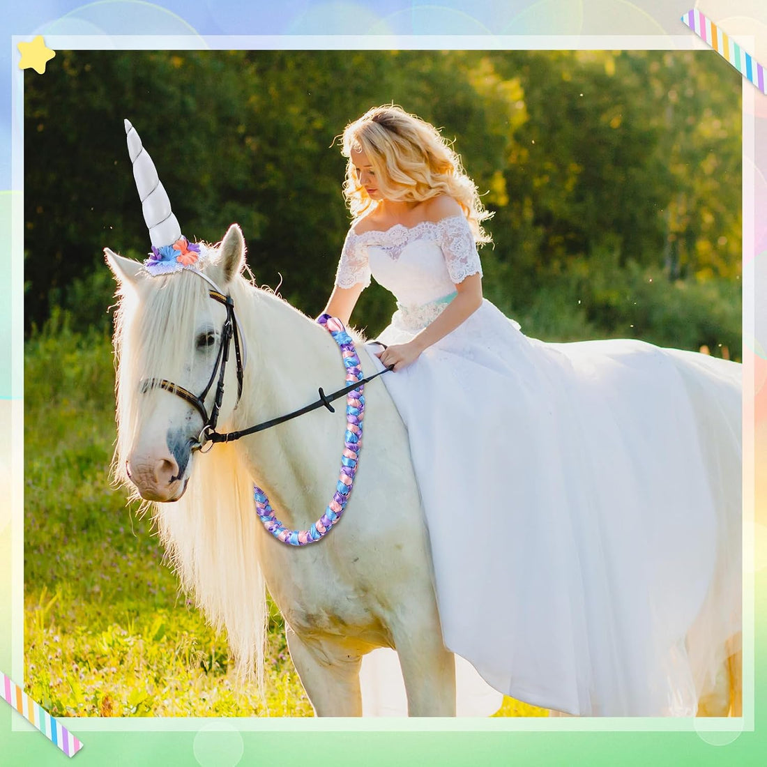 Shyyween 8 Pcs Unicorn Horse Kit, Horn Wreath, 6 Mane Feather Clips