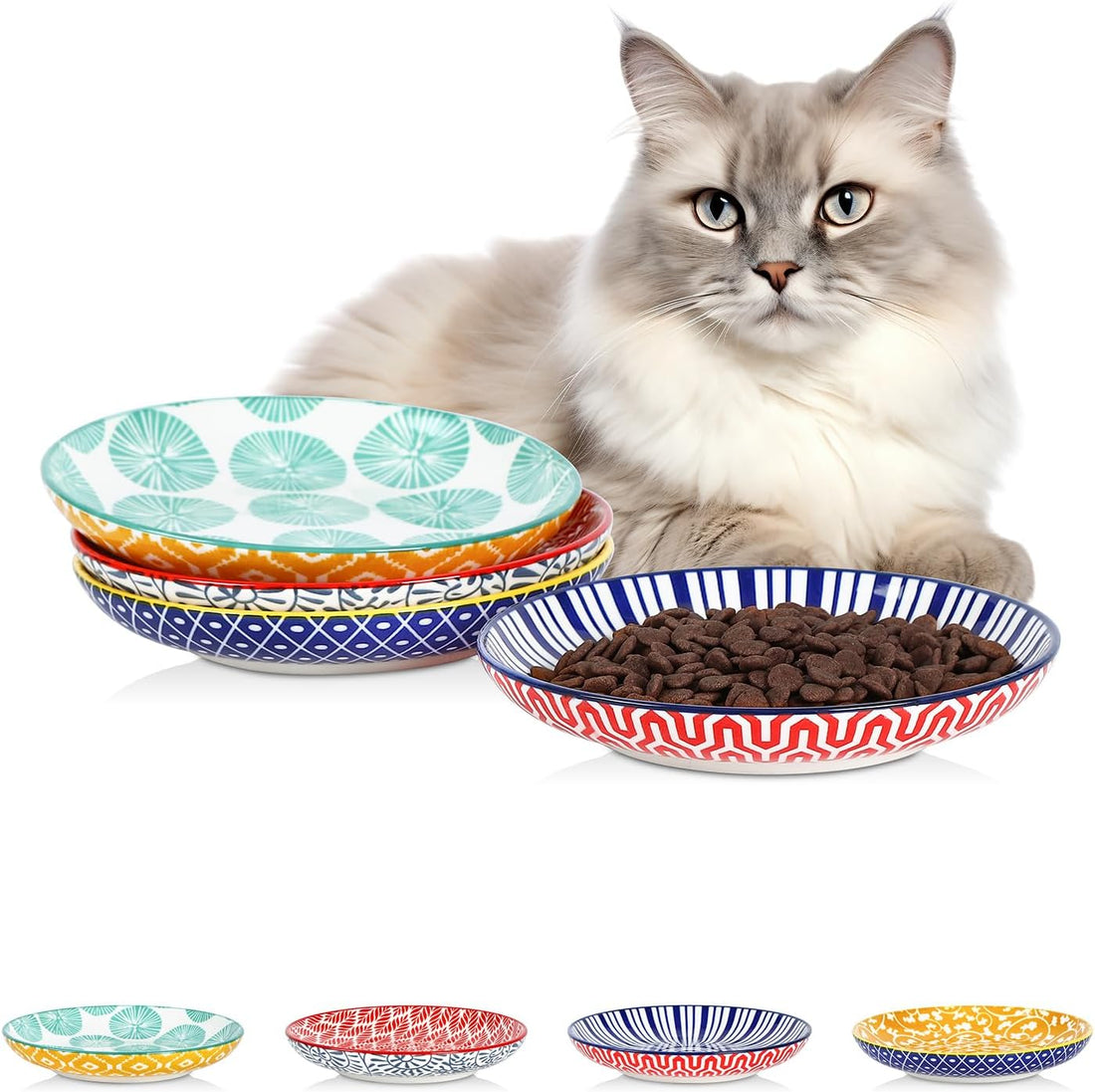 Selamica 6 Inch Ceramic Cat Bowls, Set of 6