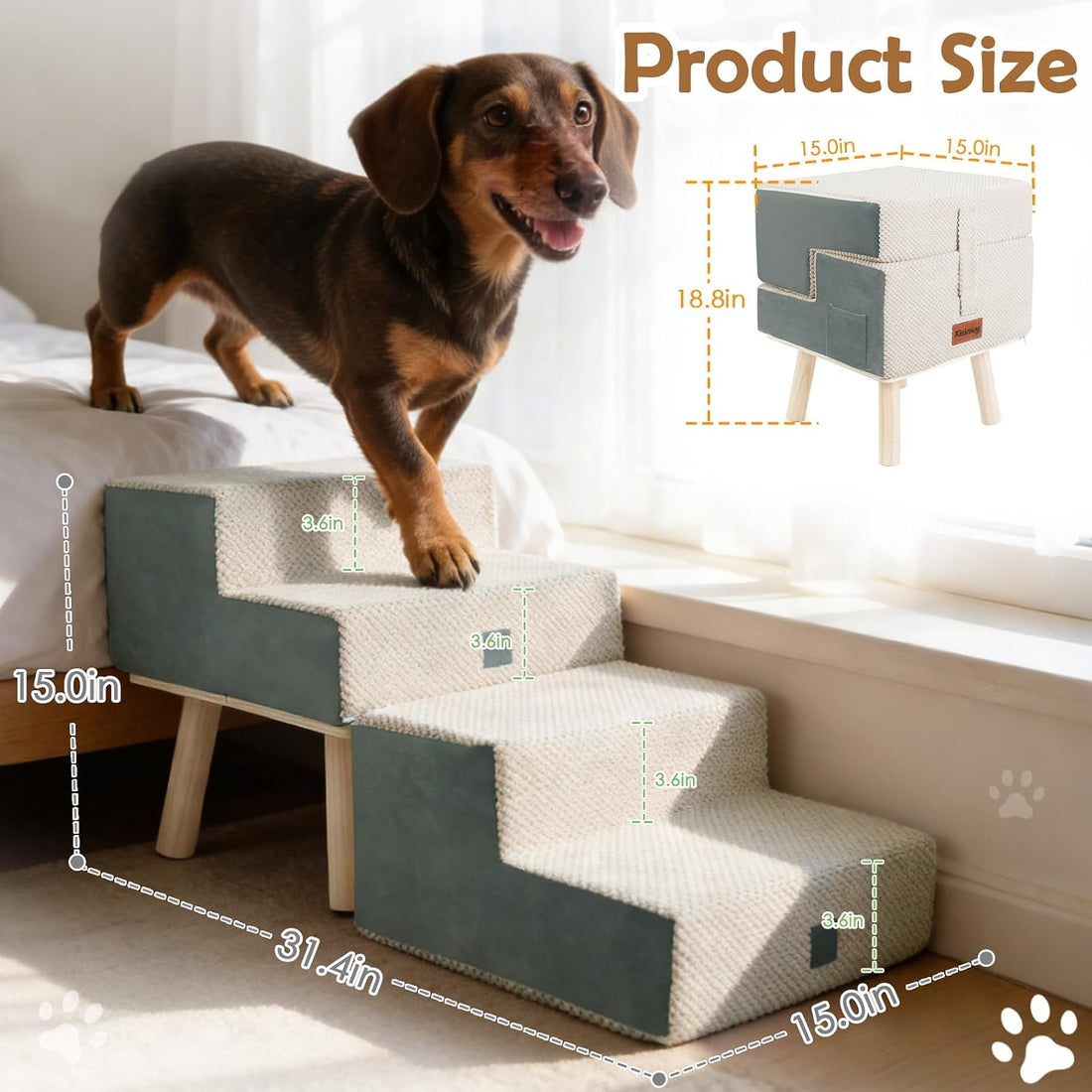 4-Step Ottoman Dog Stairs,2-in-1 Foldable Dog Ramp for Bed