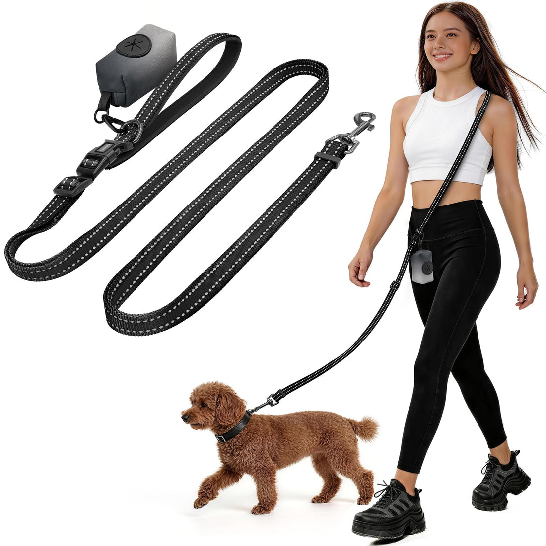 Kazazoo Hands-Free Dog Leash with Poop Bag Holder