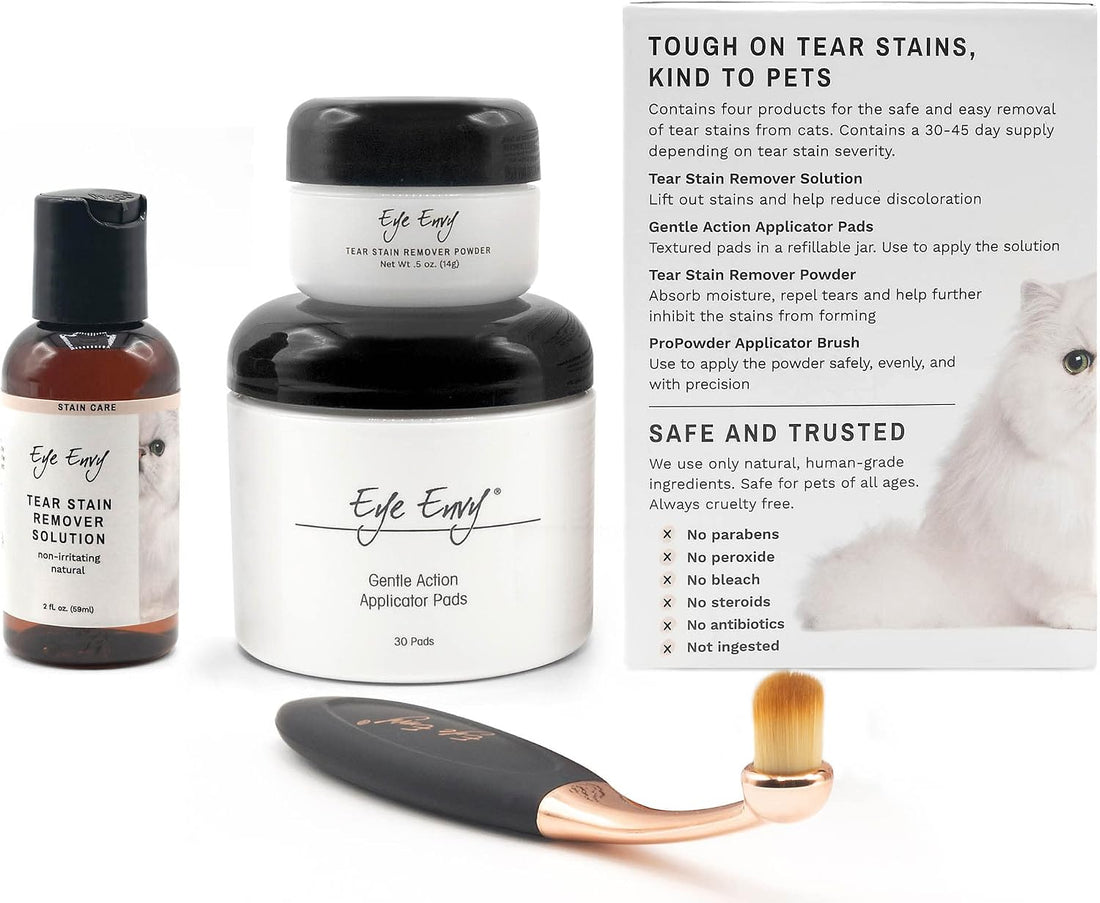 Eye Envy Cat Tear Stain Remover Starter Kit with ProPowder Brush.