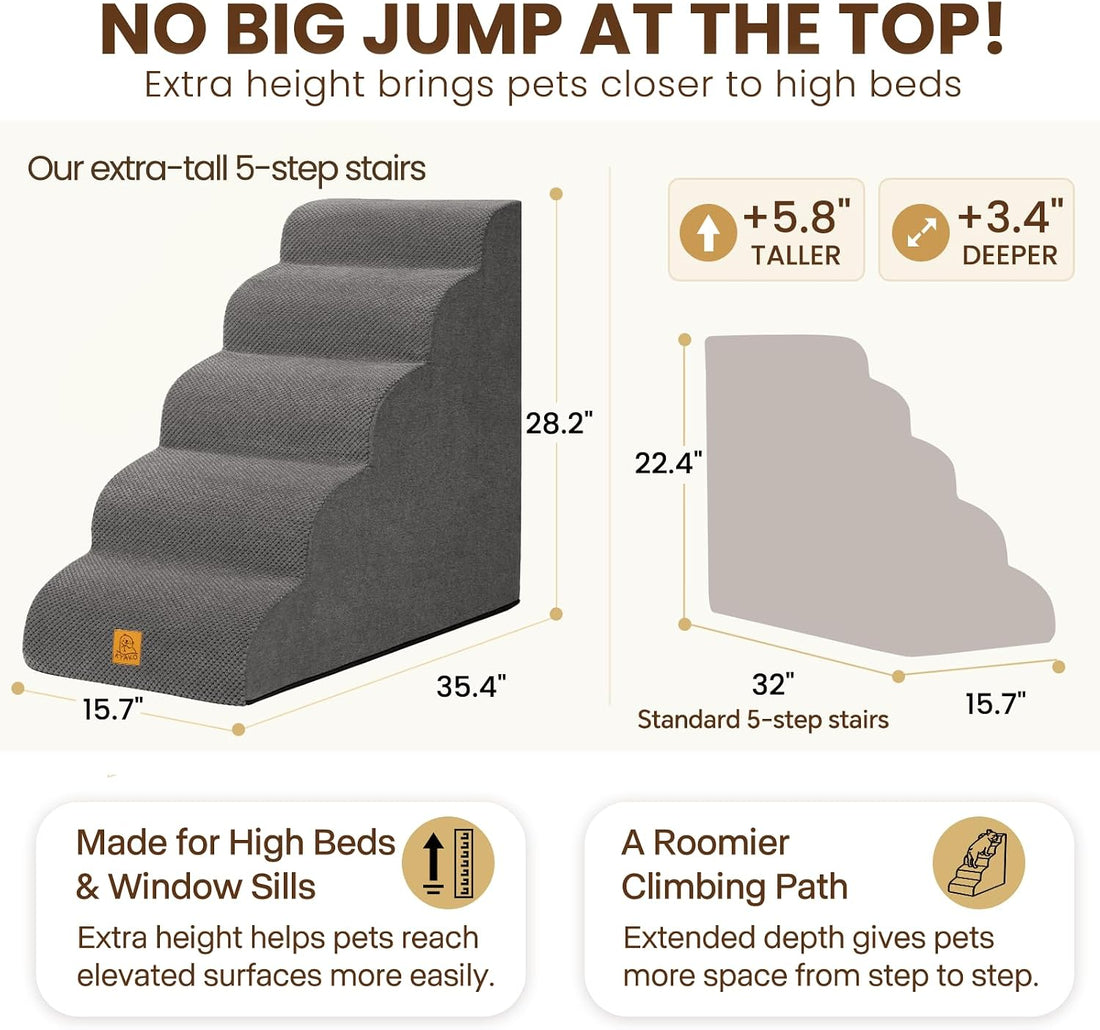 Pet Stairs for High Beds, 28.2" H 5-Step Dog Steps for Small & Medium