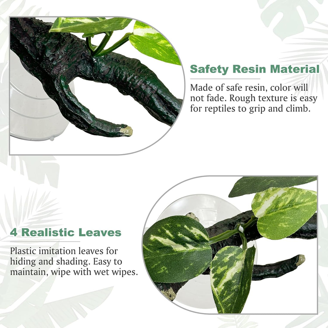 Fhiny Snake Climbing Branch, 2 PCS Resin Reptile Branches