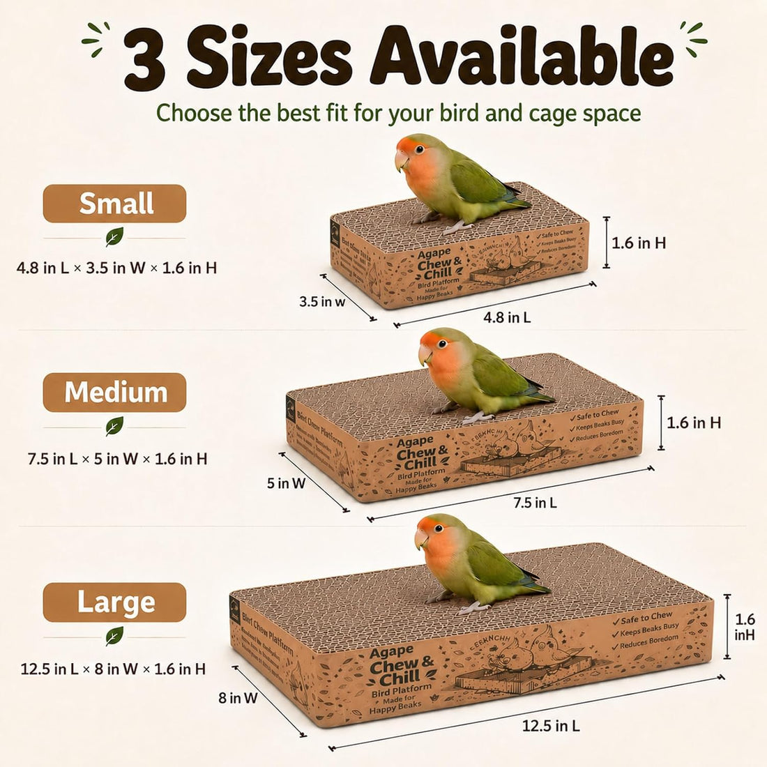 Agape Parrot Chew Toy, Shreddable Cardboard Bird Platform
