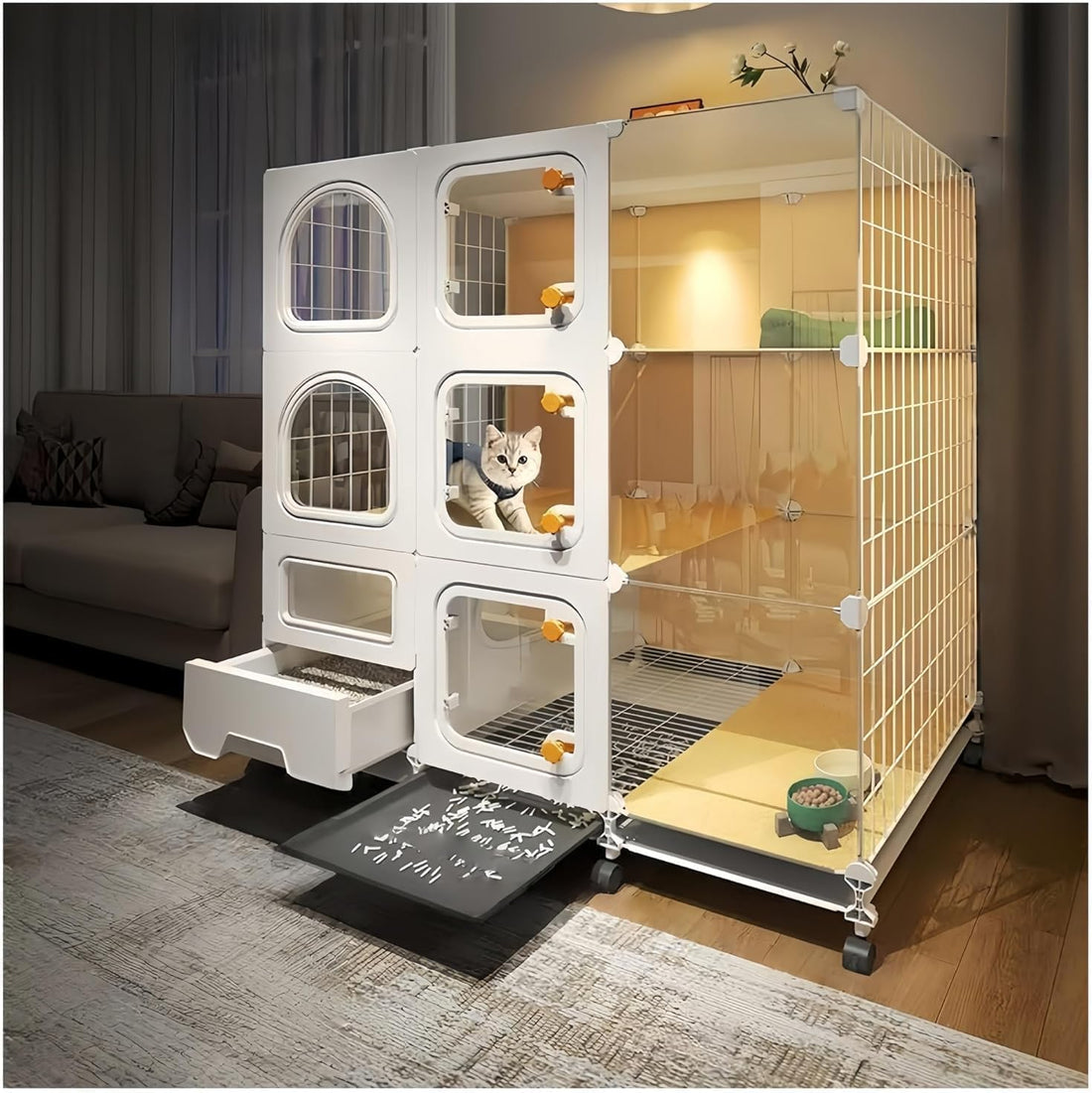 Indoor cat cage with Litter Box, Complimentary Cat Bed