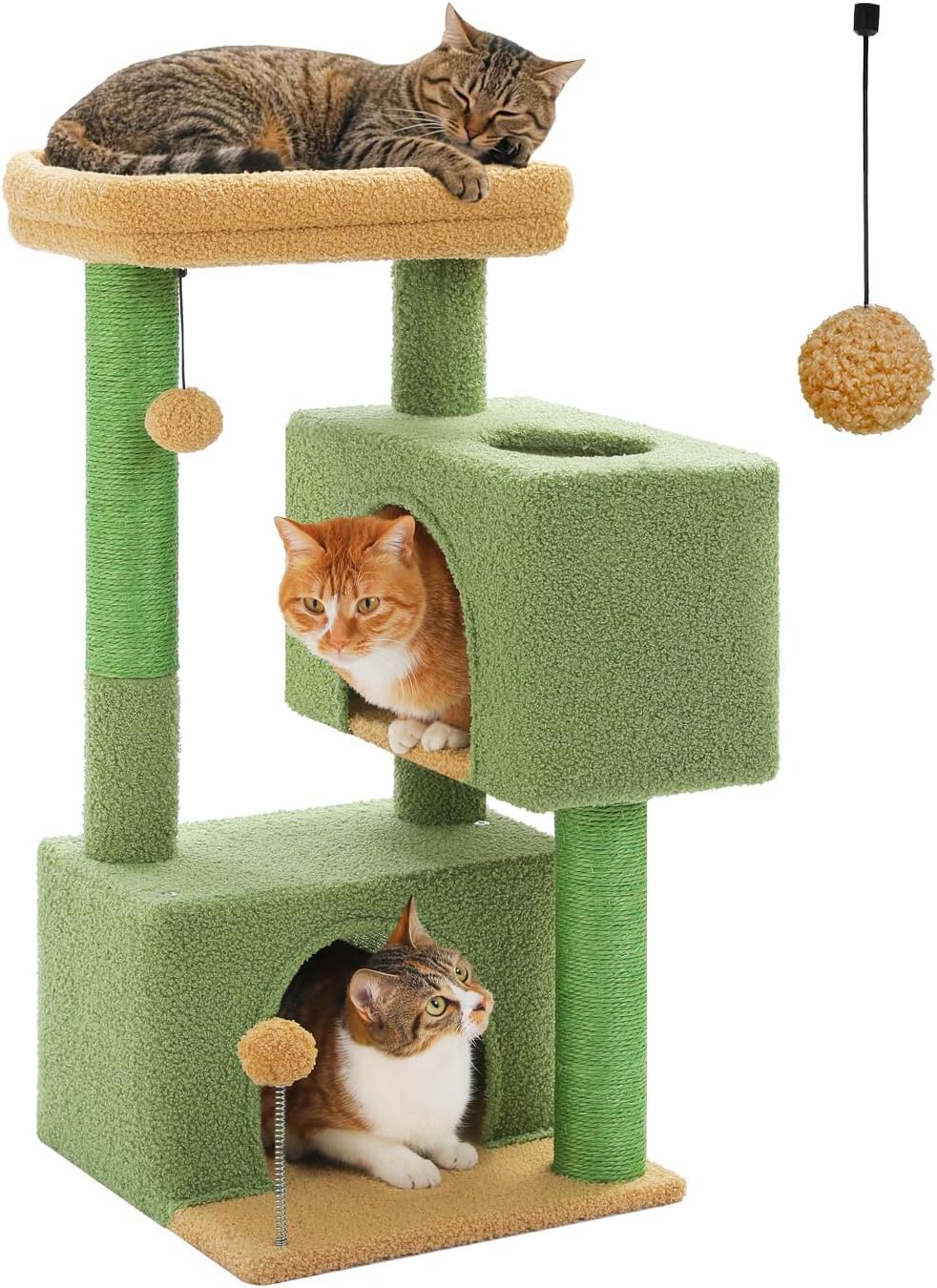 XL Cat Tree 44" Cat Tower for Large Cats 20 lbs, 2 Spacious Caves