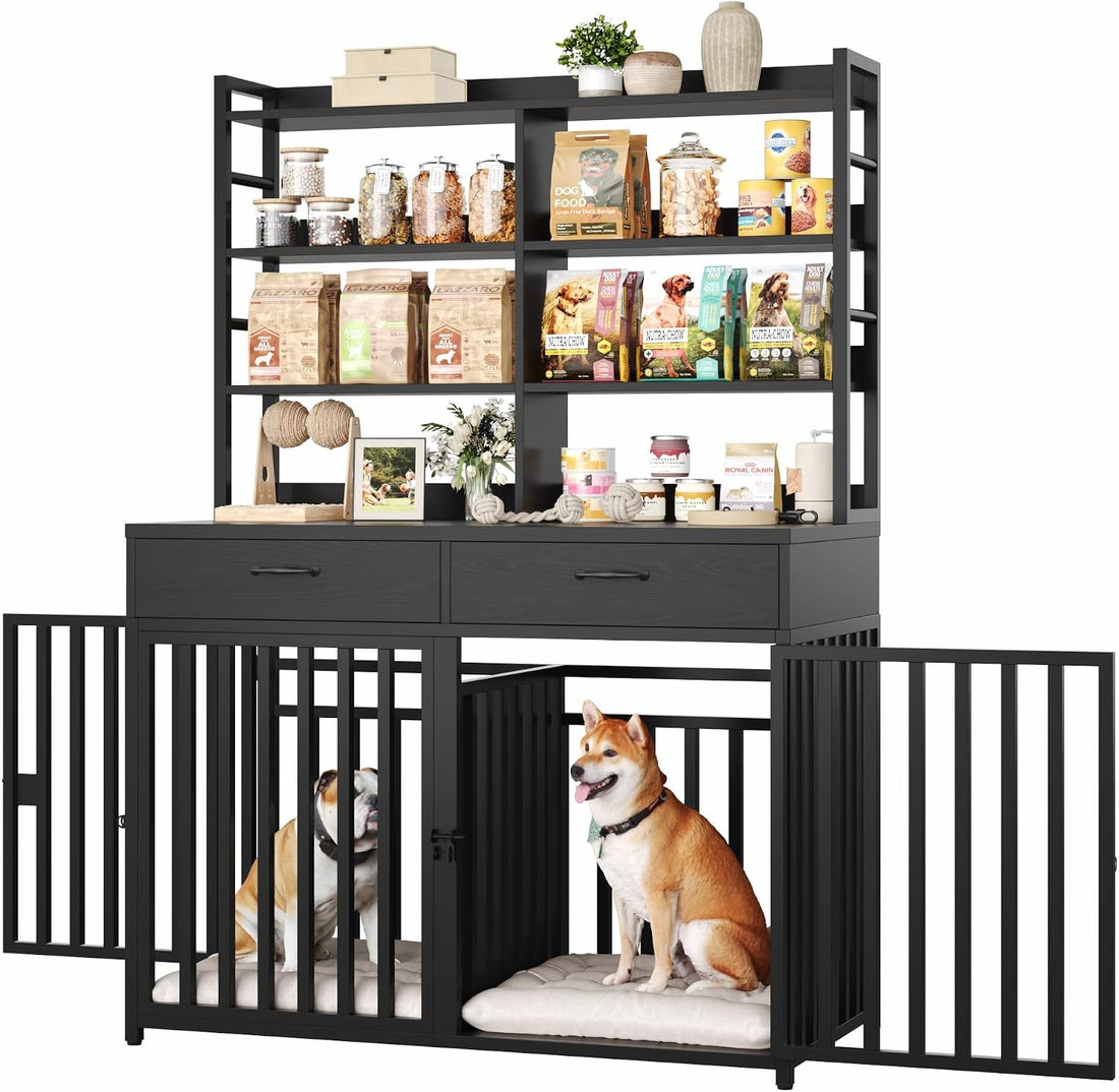 Keyluv 71''H x 47.2''W Large Dog Crate Furniture with 4-Tier Shelves