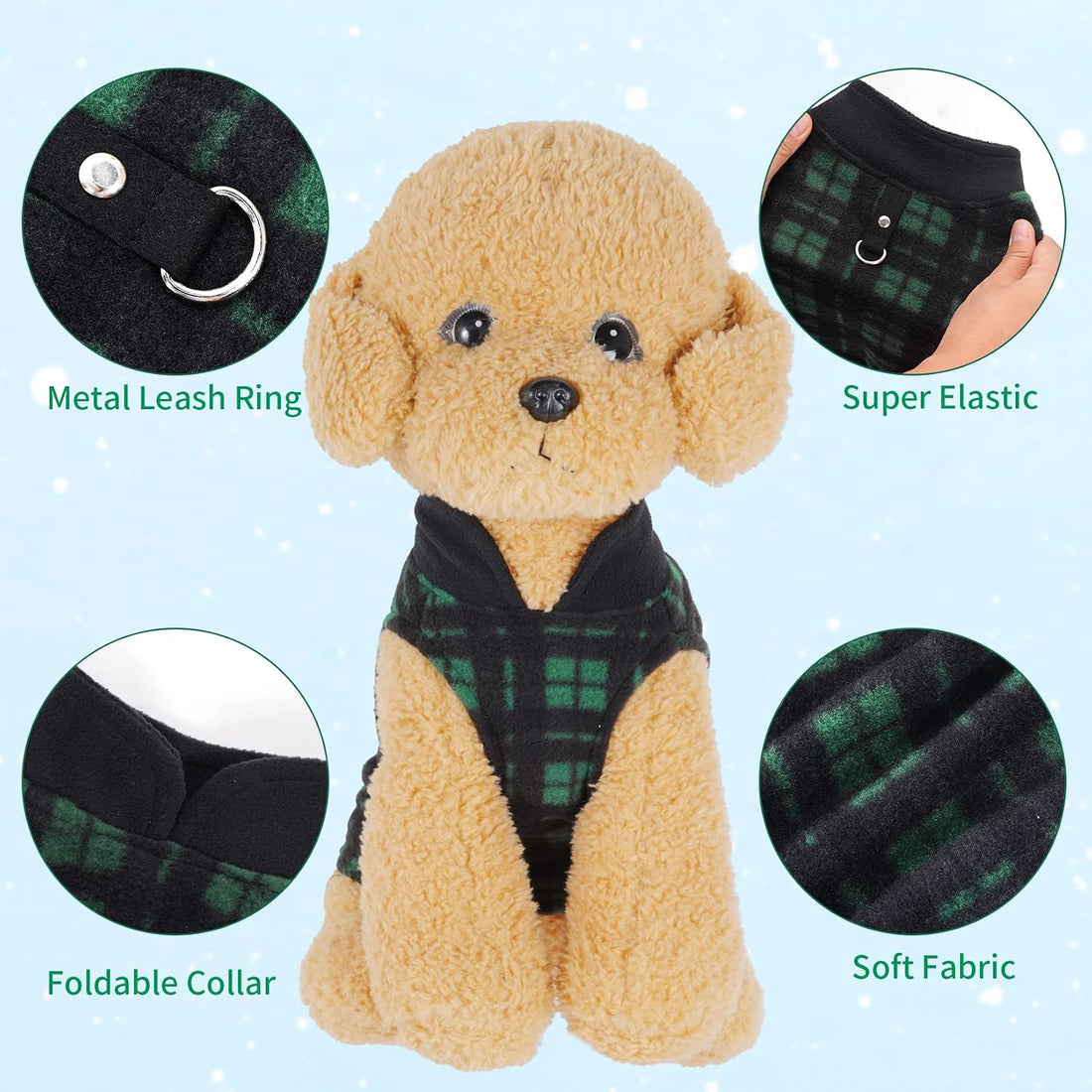 Rbenxia 4 Pieces Buffalo Plaid Dog Sweaters with Leash Ring Soft