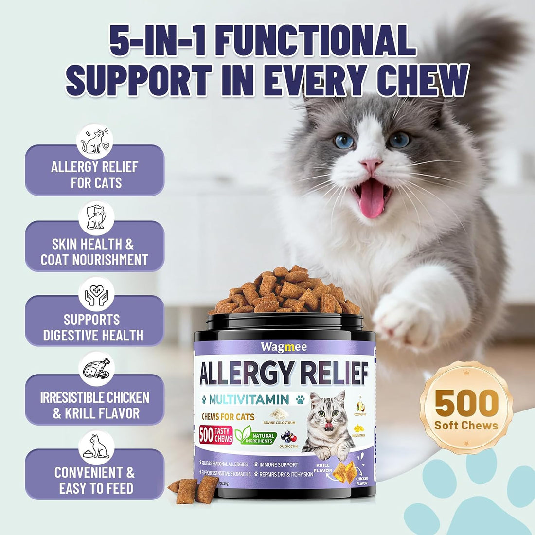 Cat Allergy Relief Chews with Omega 3 & Multivitamins