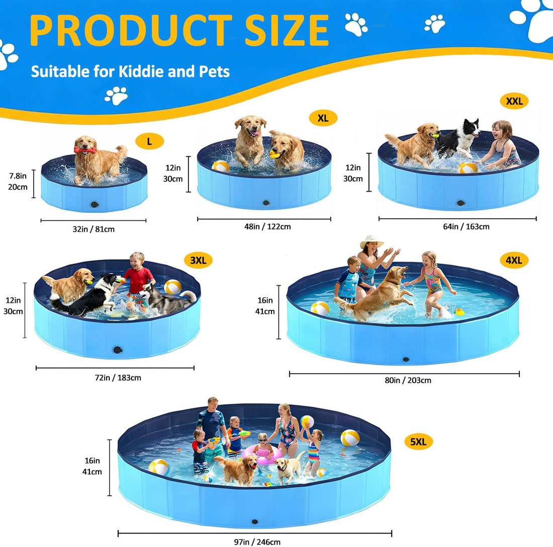 Foldable Dog Pool, Collapsible Dog Swimming Pool 72"x12" Blue