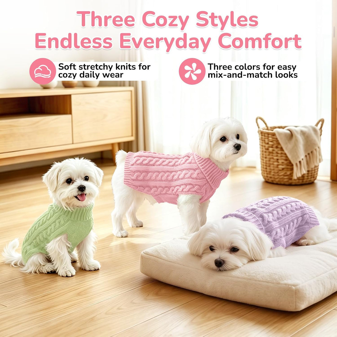 Dog Sweater 3 Pack for Small Dogs, S