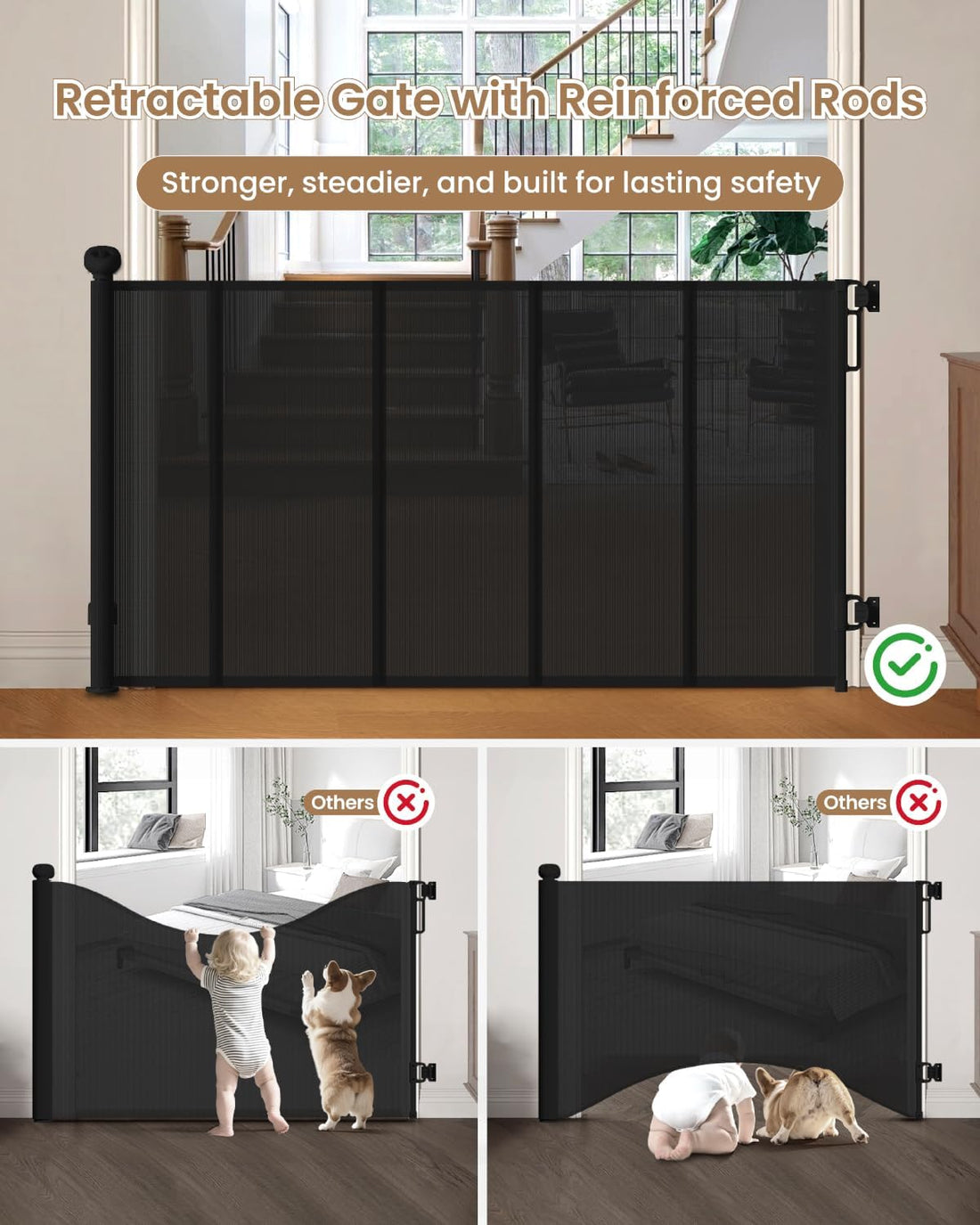 Retractable Baby Gate, Up to 55" Wide Reinforced Retractable Gate