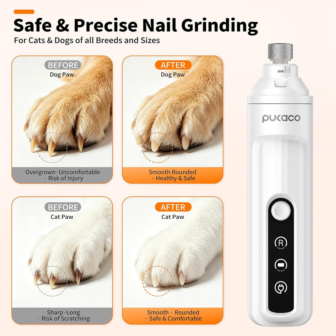 Dog Nail Grinder Quiet with LED Light Electric Cat Nail Trimmer