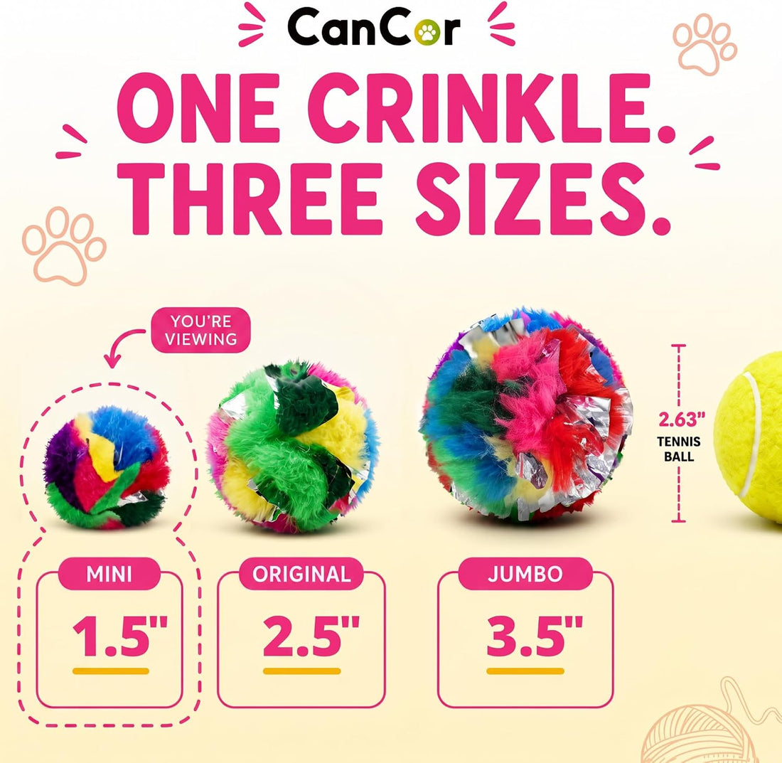 Crinkle Balls for Cats, Mini 1.5 Inch, 12 Pack, Crinkle Cat Toy