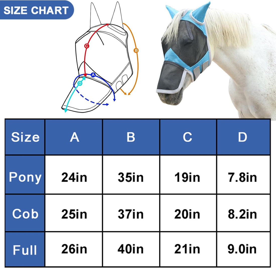 Horse Fly Mask with Ears & Long Nose, Fine Mesh