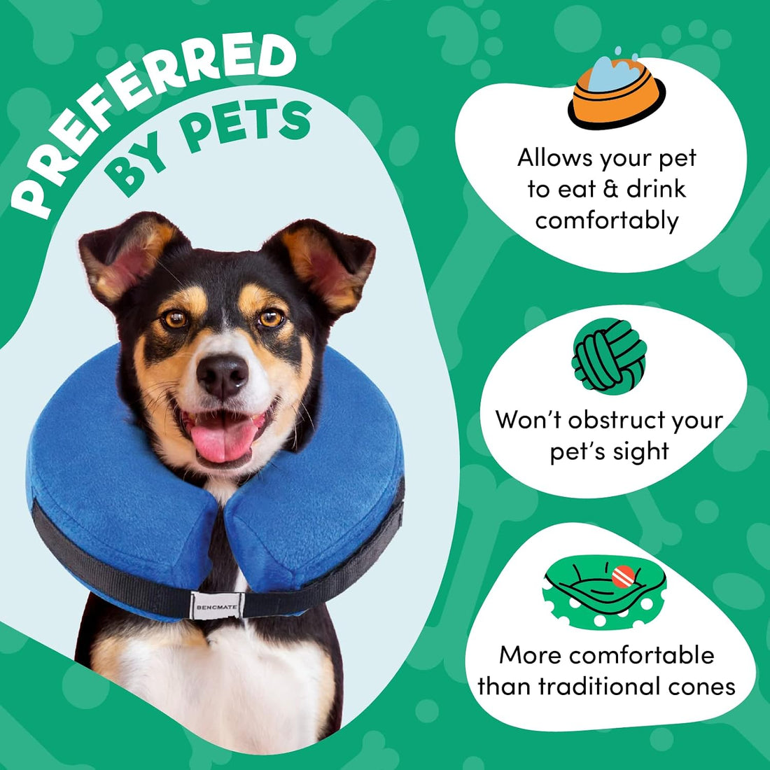 BENCMATE Inflatable Dog Cone Collar Alternative After Surgery Large