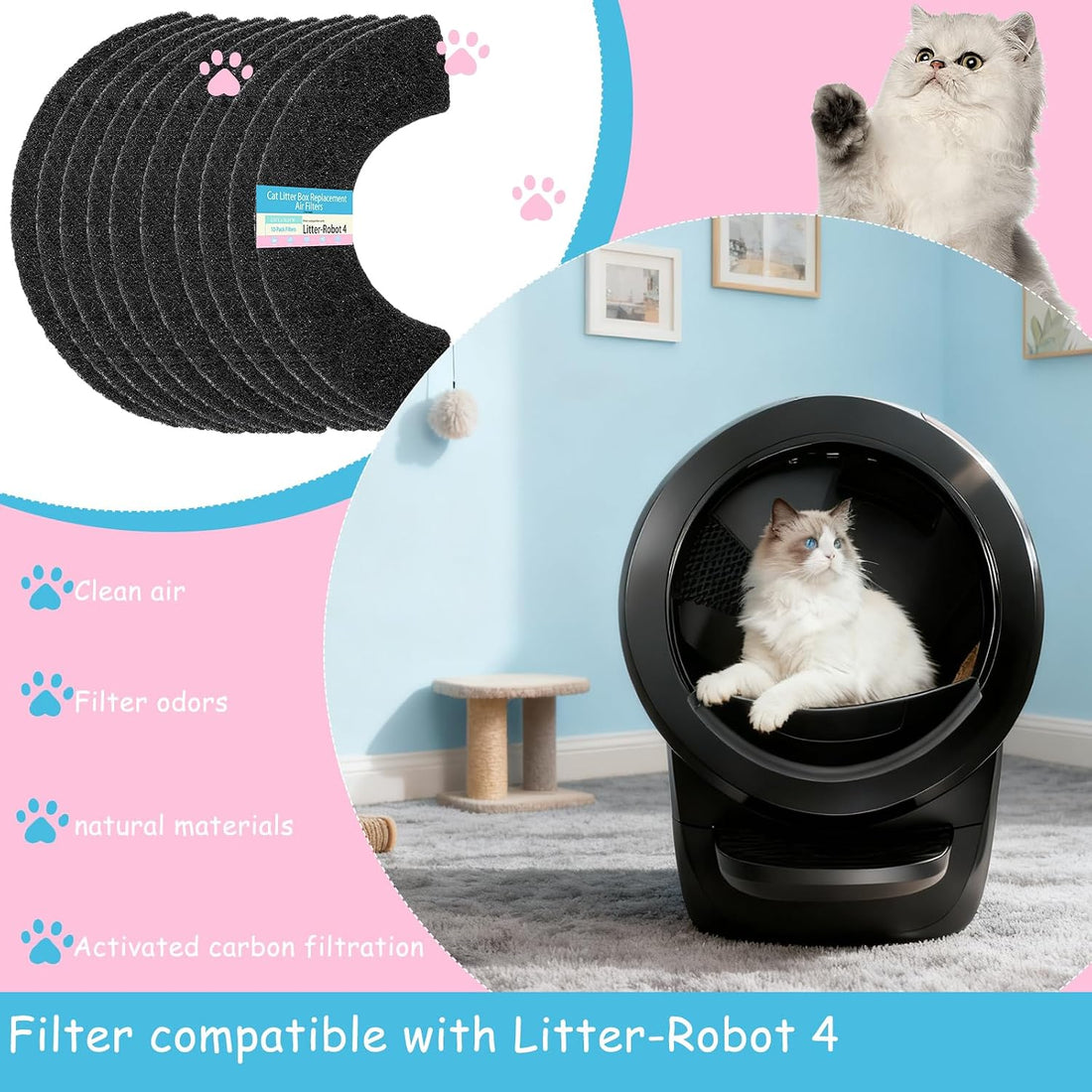10 Pack Carbon Filters Compatible with Litter Robot 4,Cat Litter Box