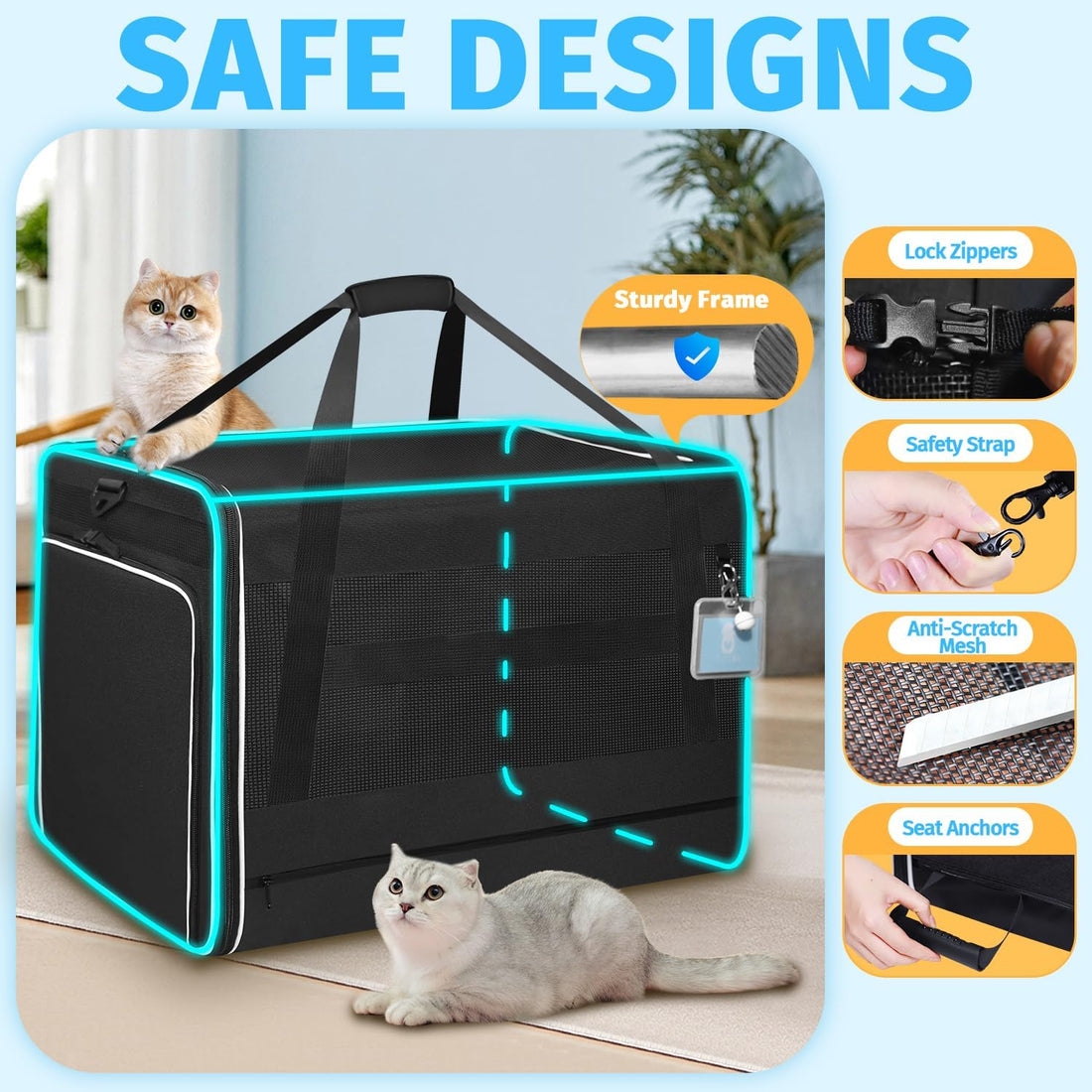 Petskd Side Expandable Extra Large Cat Carrier with Litter Box Area