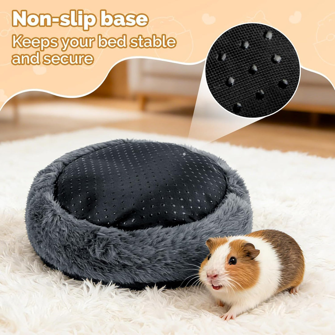RAINFLOW Plush Guinea Pig Hideout Bed - Grey Fleece Hamster Cave Bed