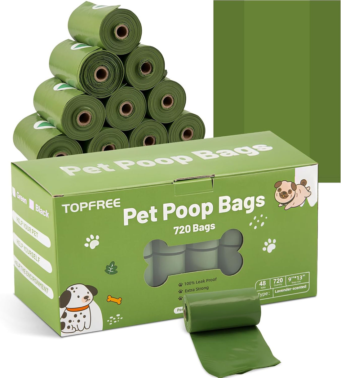 Topfree 24 Rolls 360 Dog Poop Bags,Leak-Proof Thick Dog Poo Bags