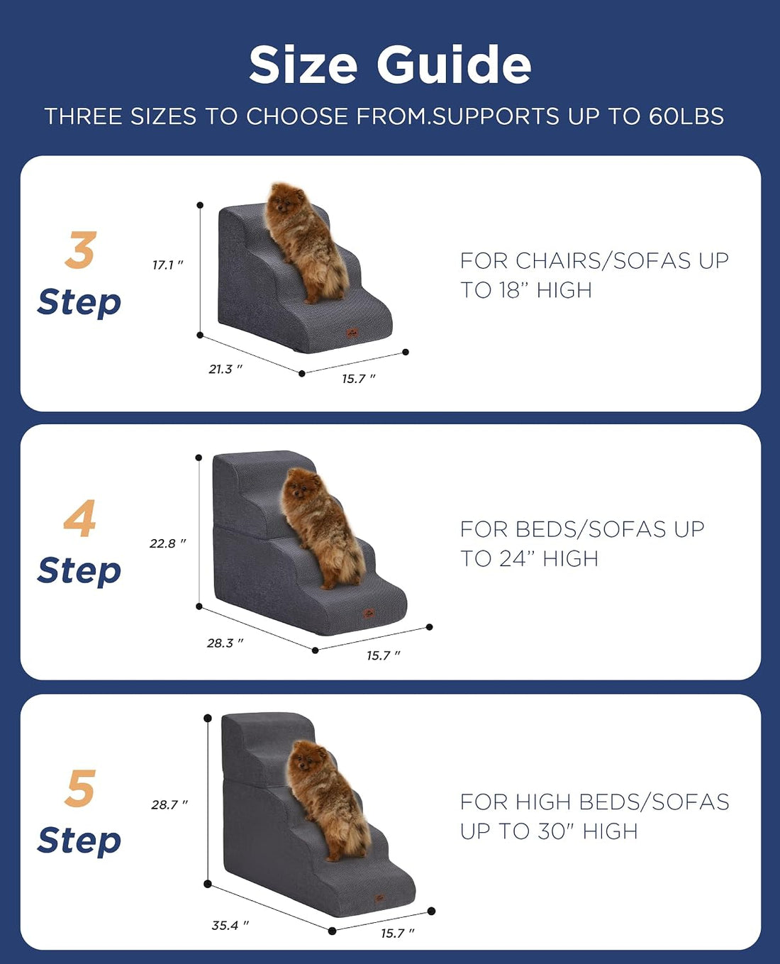 Gray Curved Dog Stairs Ramp for High Beds 28.7" H