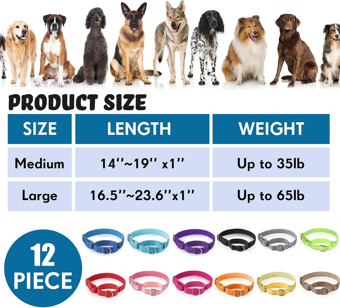 12 Pack Martingale Collar for Dogs Reflective Dog Collars