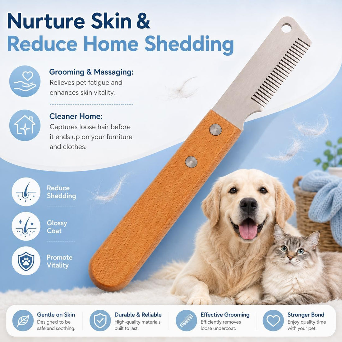 Dog Hand Stripping Knife, Fine-Tooth Tool for Wiry Coats, Wood Handle