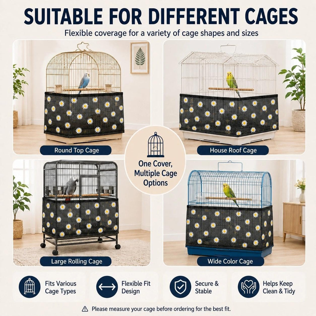 Large Bird Cage Seed Catcher Adjustable Nylon Mesh Bird Cage Net Cover