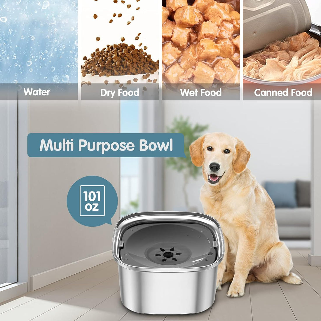 UPSKY 3L Dog Water Bowl 101oz Stainless Steel No Spill Large Capacity
